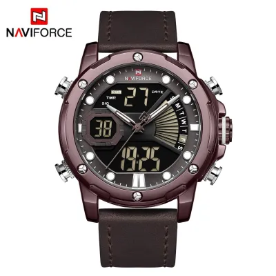 NAVIFORCE NF9172 Men Watch Digital Sport Top Brand Luxury Man WristWatch Military Genuine Leather LED Quartz Fashion Male Clock